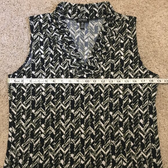 Jones New York Abstract Herringbone Pintuck Collar Sleeveless Blouse - Picture 11 of 15
